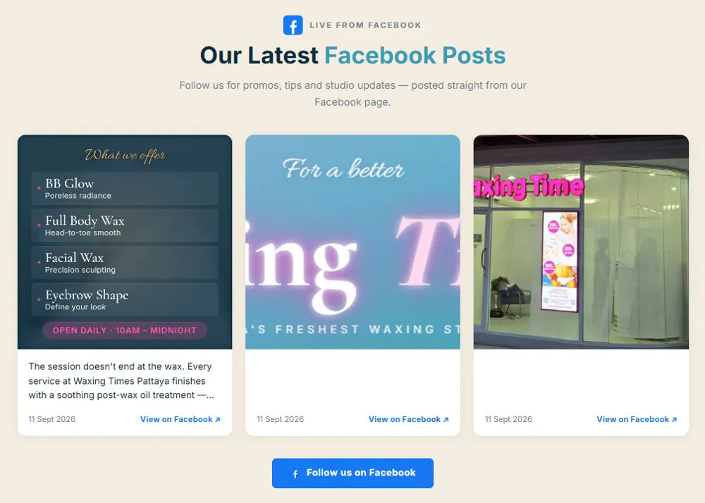 Facebook posts shown on waxingtimepattaya.com